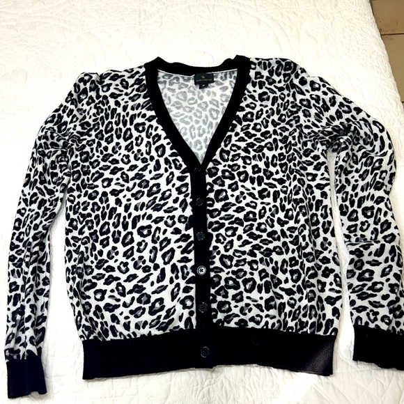 Worthington Sweaters - Women's Worthington Black and White Leopard Print Button Up Cardigan Sweater Med